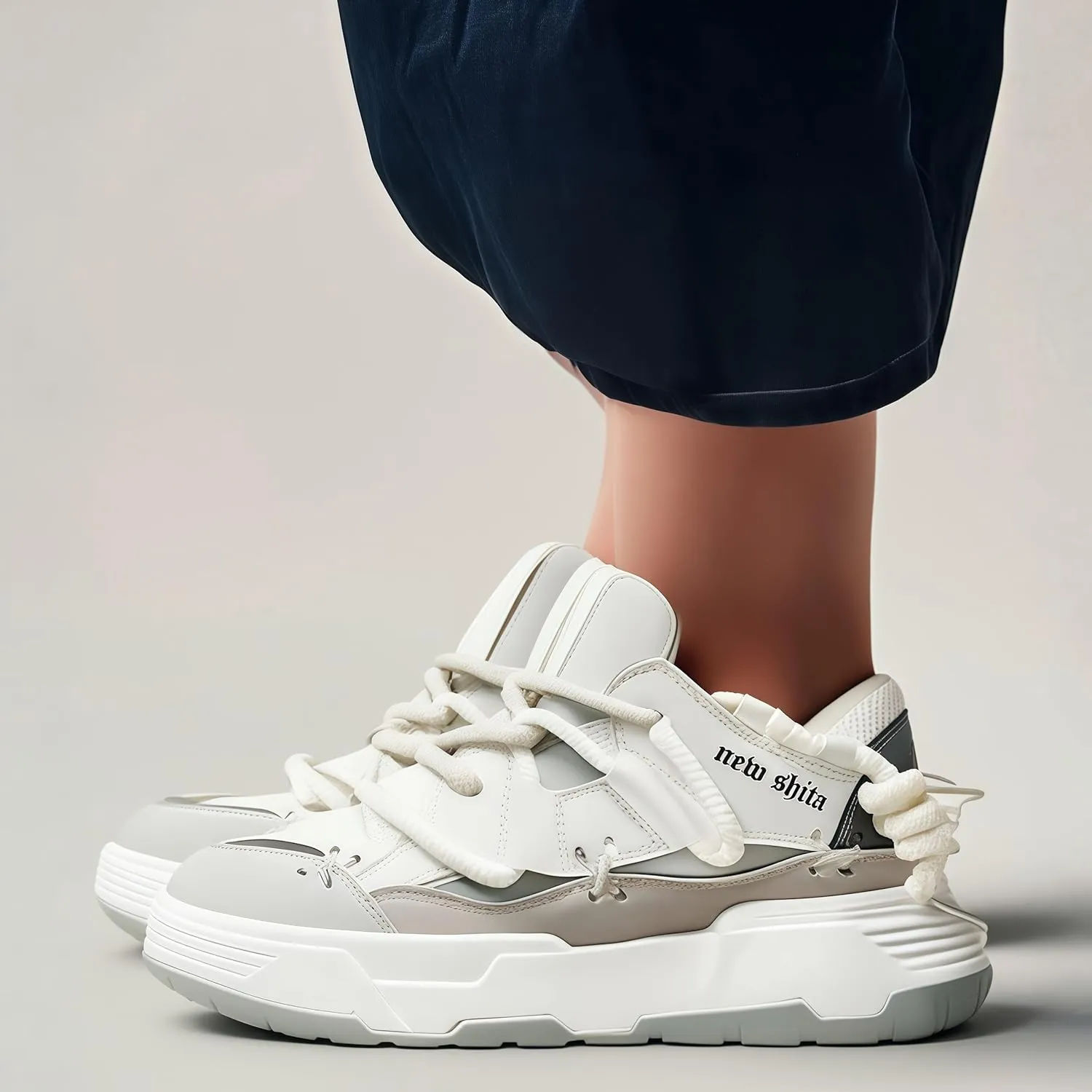 Womens Faux Leather Fashion Platform Chunky Sneakers Lightweight Breathable Height Increasing Unisex Casual Walking Tennis Running Shoes