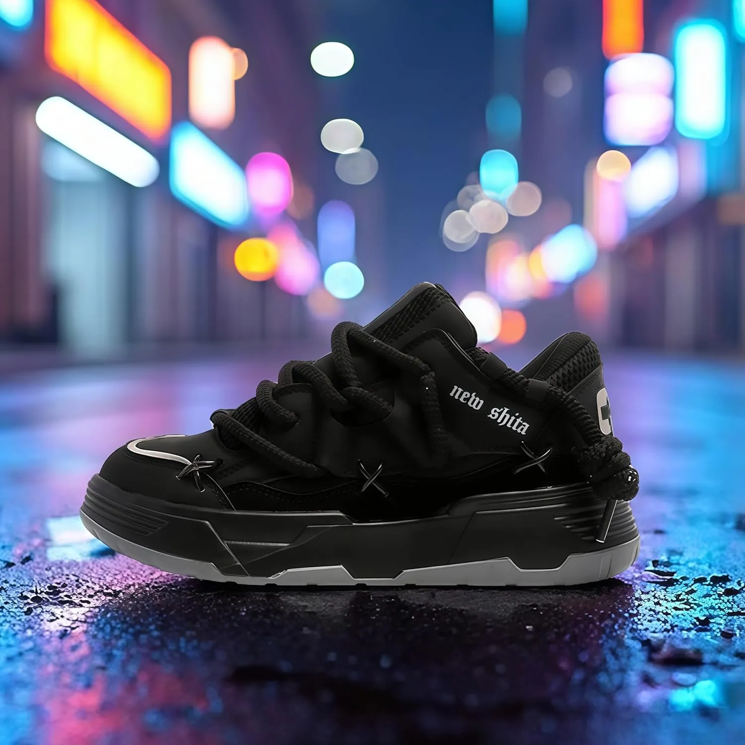 Womens Faux Leather Fashion Platform Chunky Sneakers Lightweight Breathable Height Increasing Unisex Casual Walking Tennis Running Shoes