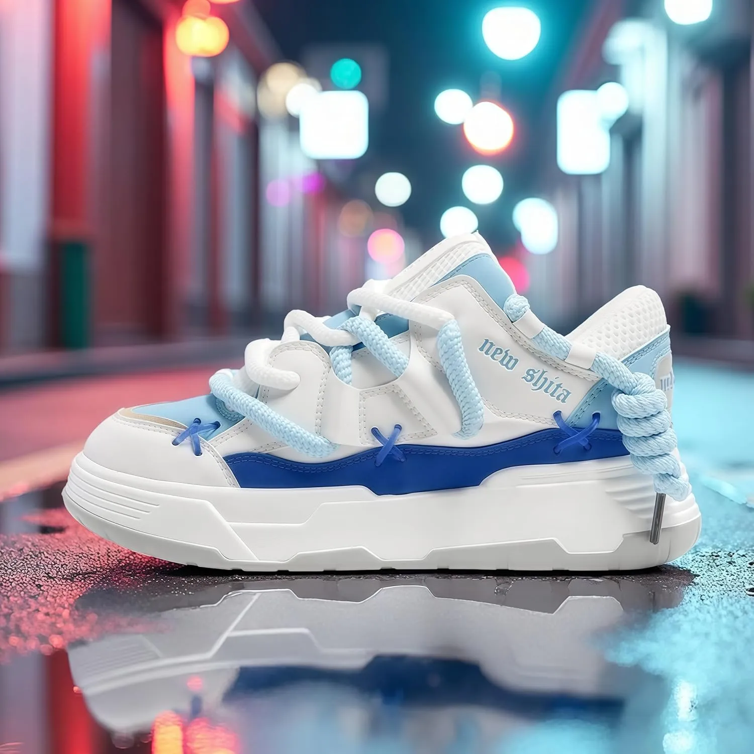 Womens Faux Leather Fashion Platform Chunky Sneakers Lightweight Breathable Height Increasing Unisex Casual Walking Tennis Running Shoes