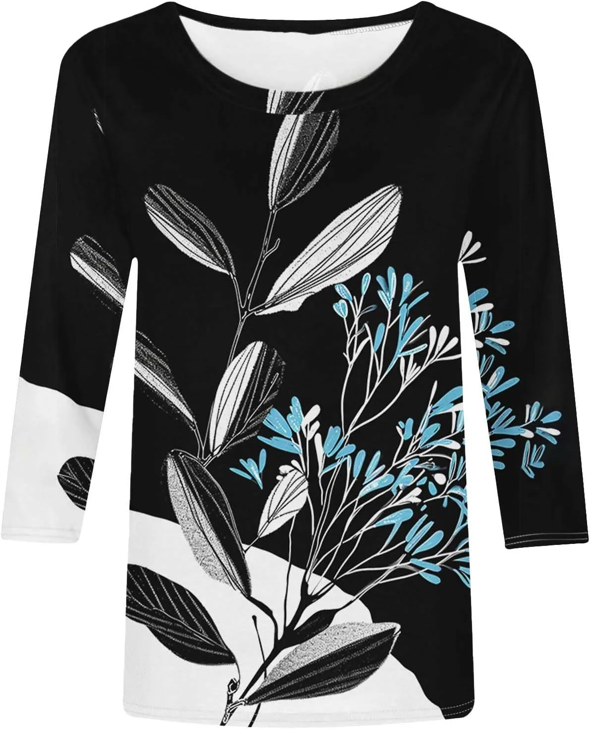 Women's Floral Tops Casual Loose 3/4 Sleeve Tshirts 2024 Summer Round Neck Dressy Blouse for Business Work Streetwear