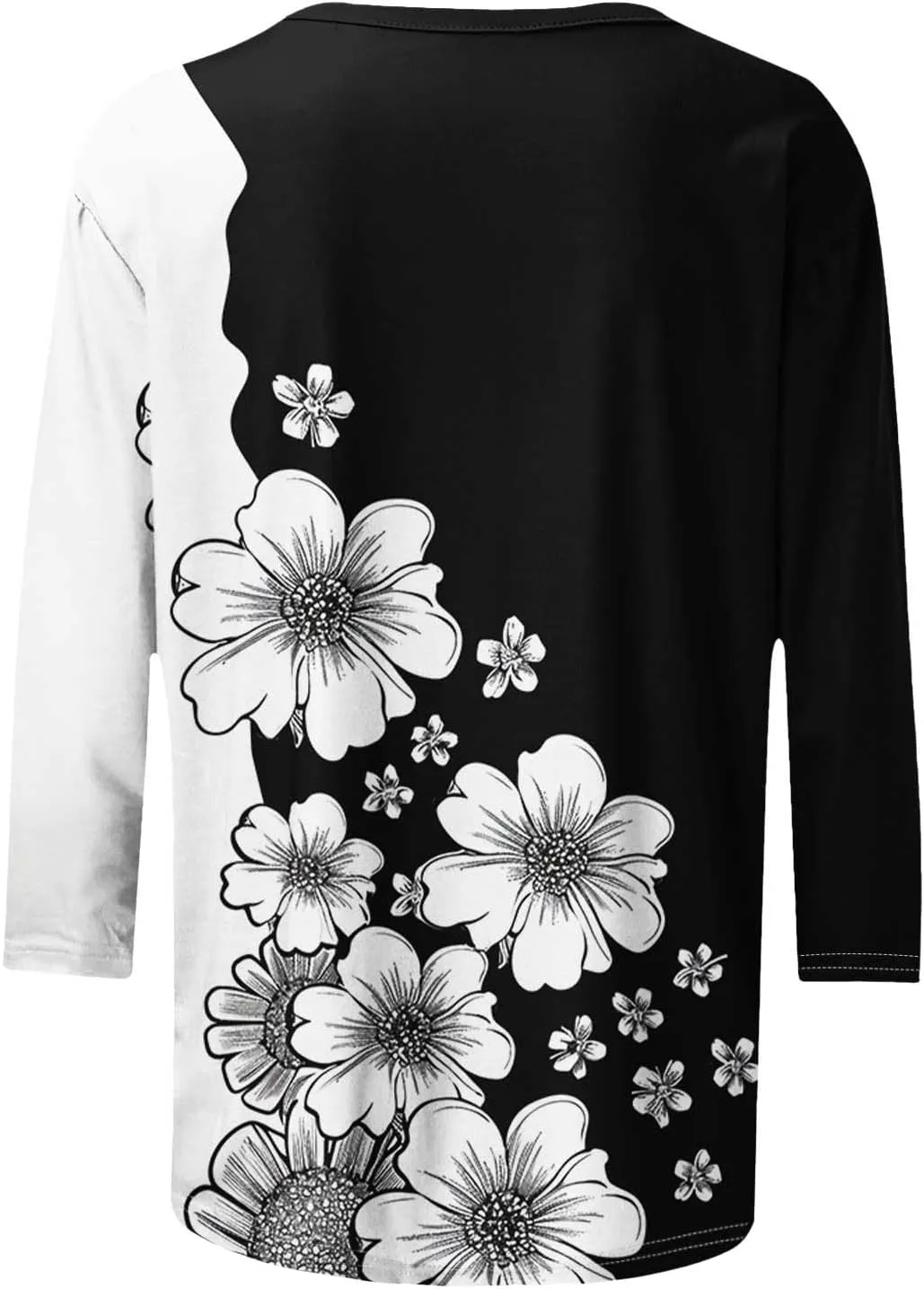 Women's Floral Tops Casual Loose 3/4 Sleeve Tshirts 2024 Summer Round Neck Dressy Blouse for Business Work Streetwear
