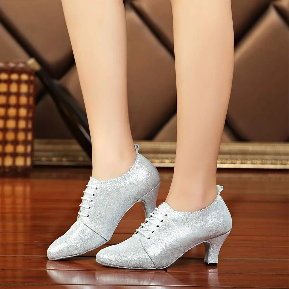 Women's Leather Closed Toe Modern Lace-up Latin Practice Professional Dance Shoes L229
