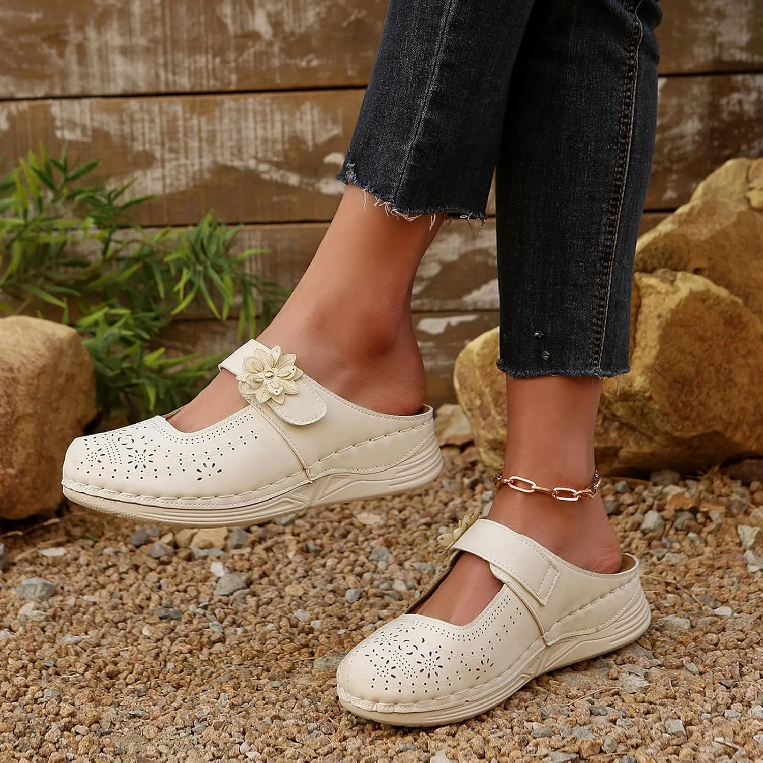 Women's Mules Closed Toe Women Wedge Sandals Summer Casual Slip On Wedge Sandal with Adjustable Hook Loop Dressy Comfortable Mules Shoes with Arch Support Breathable Walking Trendy Slippers