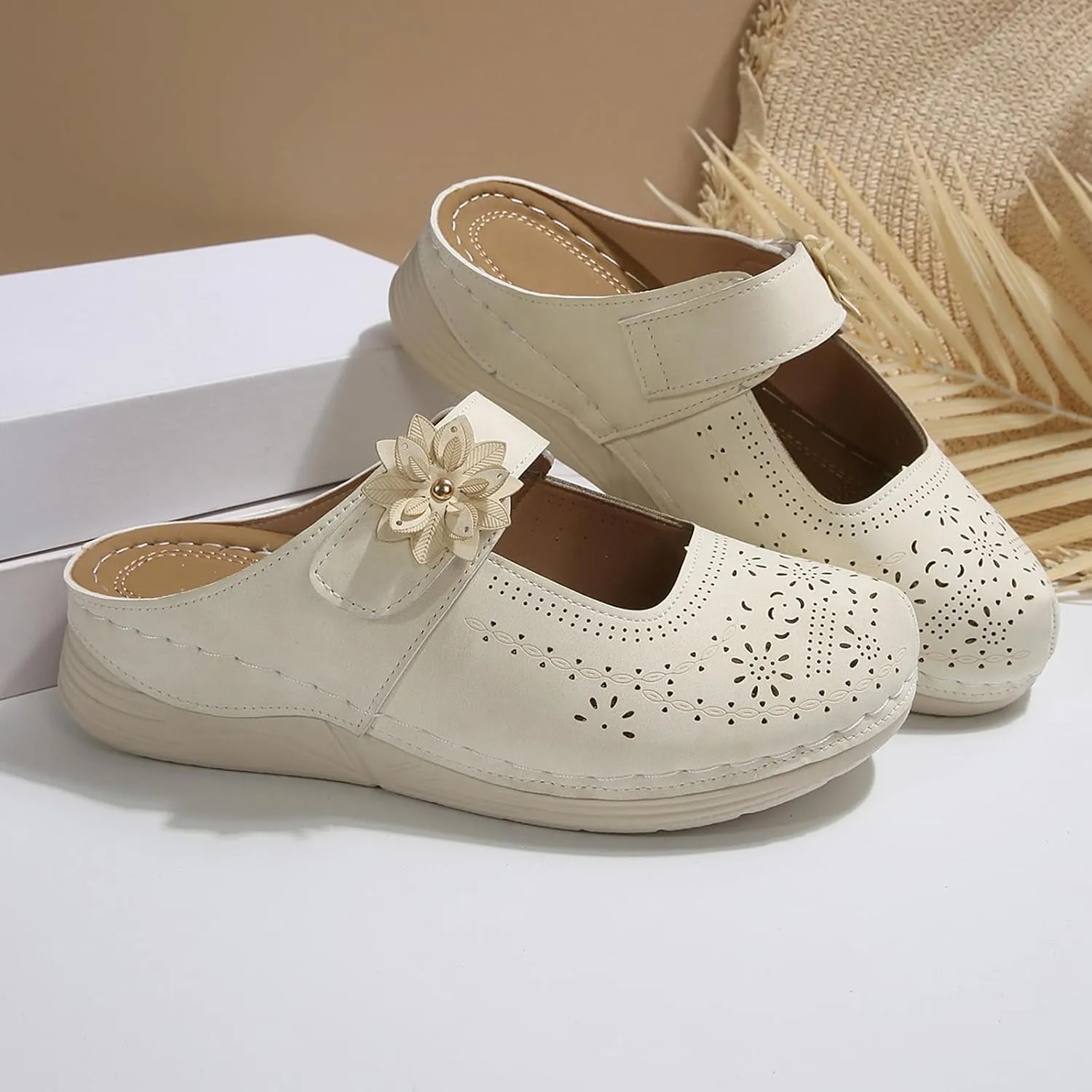Women's Mules Closed Toe Women Wedge Sandals Summer Casual Slip On Wedge Sandal with Adjustable Hook Loop Dressy Comfortable Mules Shoes with Arch Support Breathable Walking Trendy Slippers