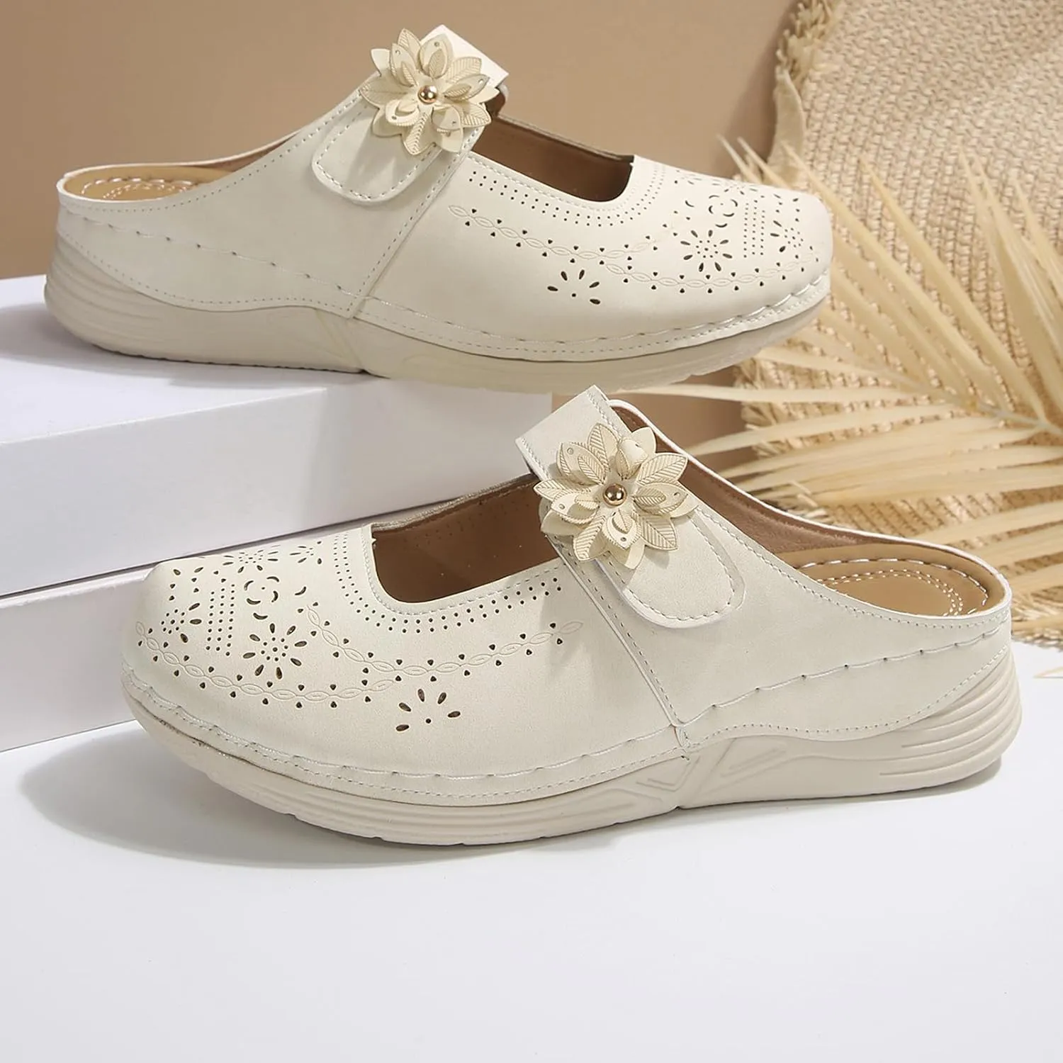 Women's Mules Closed Toe Women Wedge Sandals Summer Casual Slip On Wedge Sandal with Adjustable Hook Loop Dressy Comfortable Mules Shoes with Arch Support Breathable Walking Trendy Slippers
