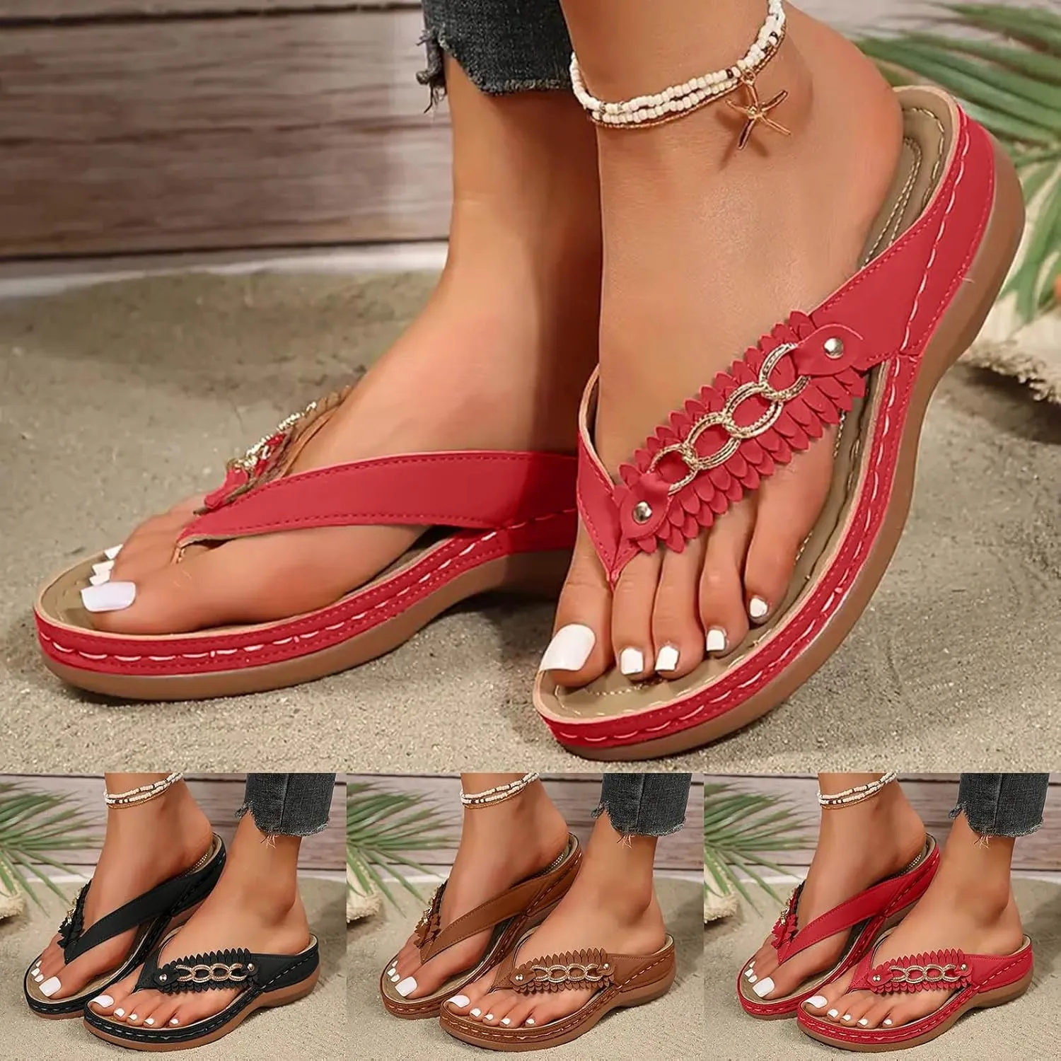 Women's Orthopedic Arch Support Sandals Comfortable Thong T-Strap Orthotic Casual Flat Cushion Flip Flops Recovery Walking for Women Slippers Plantar Fasciitis Bunion Wedge Slide Womens Beach Shoes