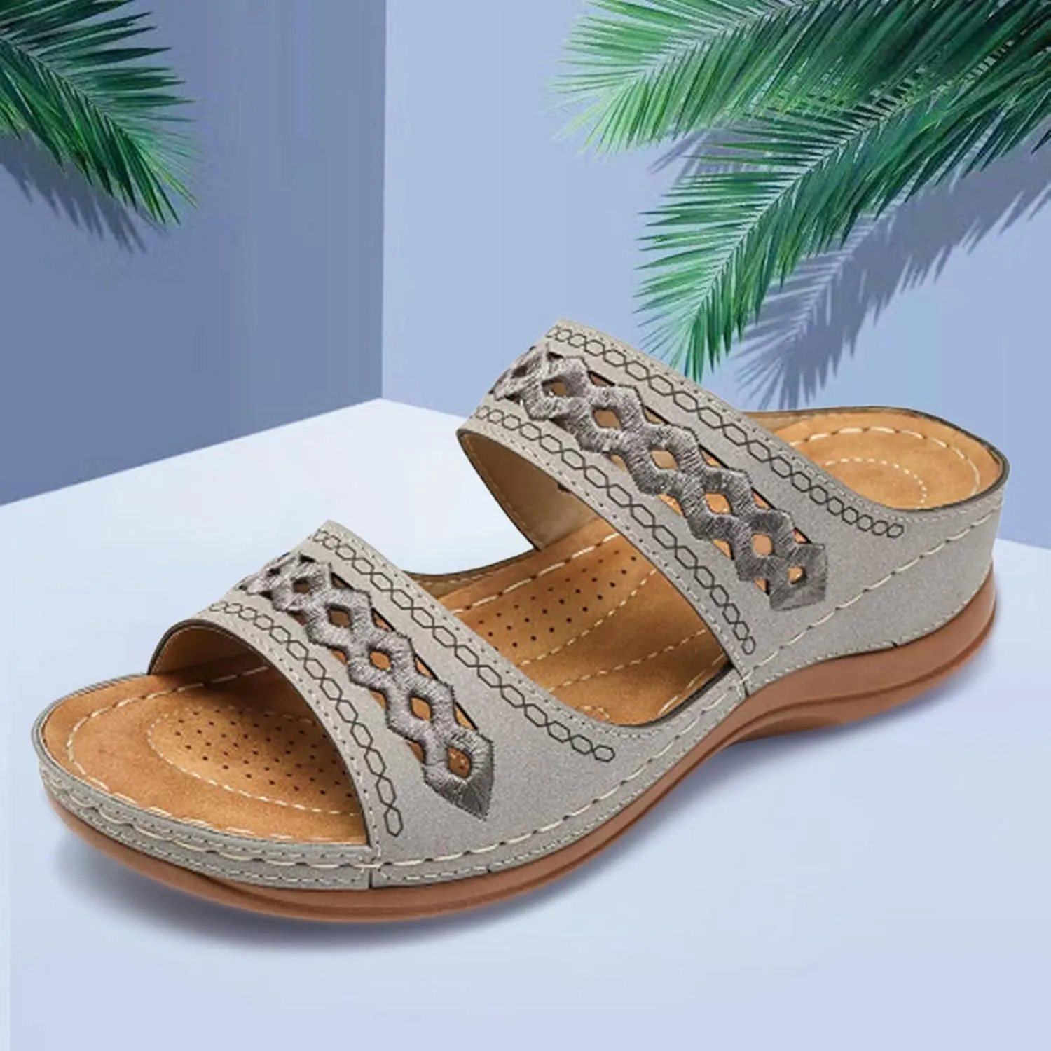 Womens Orthopedic Sandals Wide Width Open Toe Slip On Slides Casual Dressy Summer Beach Walking Platform Sandals