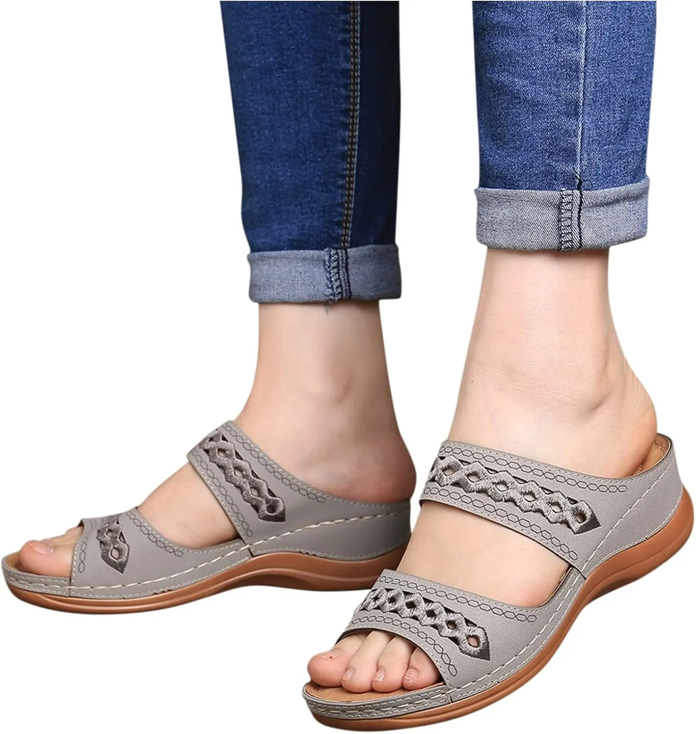 Womens Orthopedic Sandals Wide Width Open Toe Slip On Slides Casual Dressy Summer Beach Walking Platform Sandals