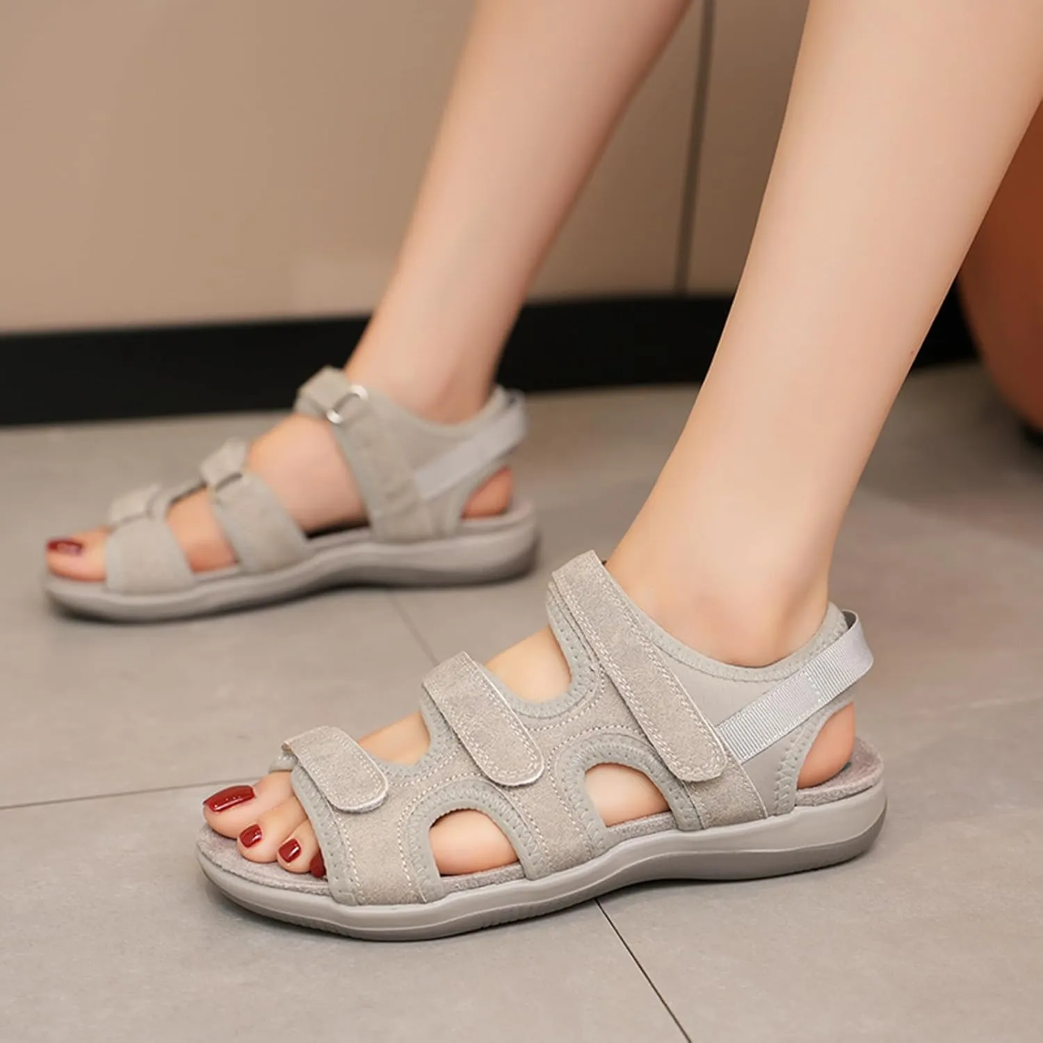 Women's Orthopedic Wide Sandals Strappy Arch Support Flat Sandals Dressy Summer Comfortable Platform Wedge Sandals Shoes