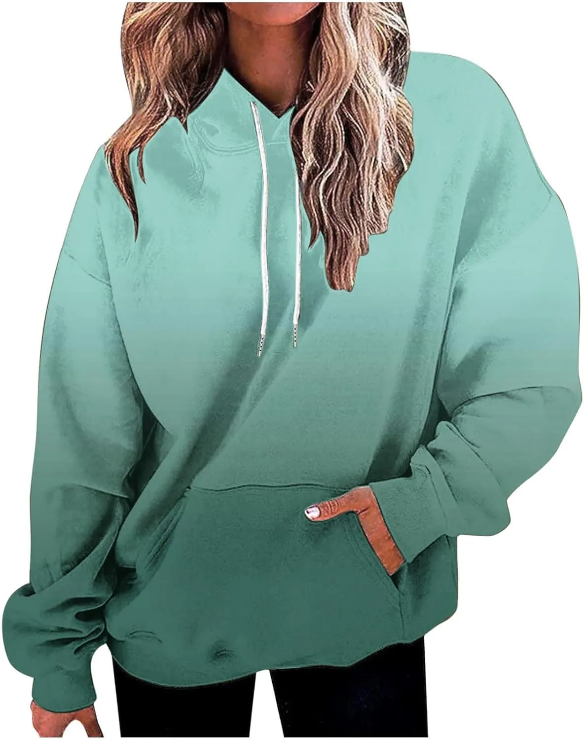 Womens Oversized Hoodies Neon Print Sweatshirt Fall Thin Long Sleeve Gradient Pullover Trendy Tie Dye Ombre Sweater