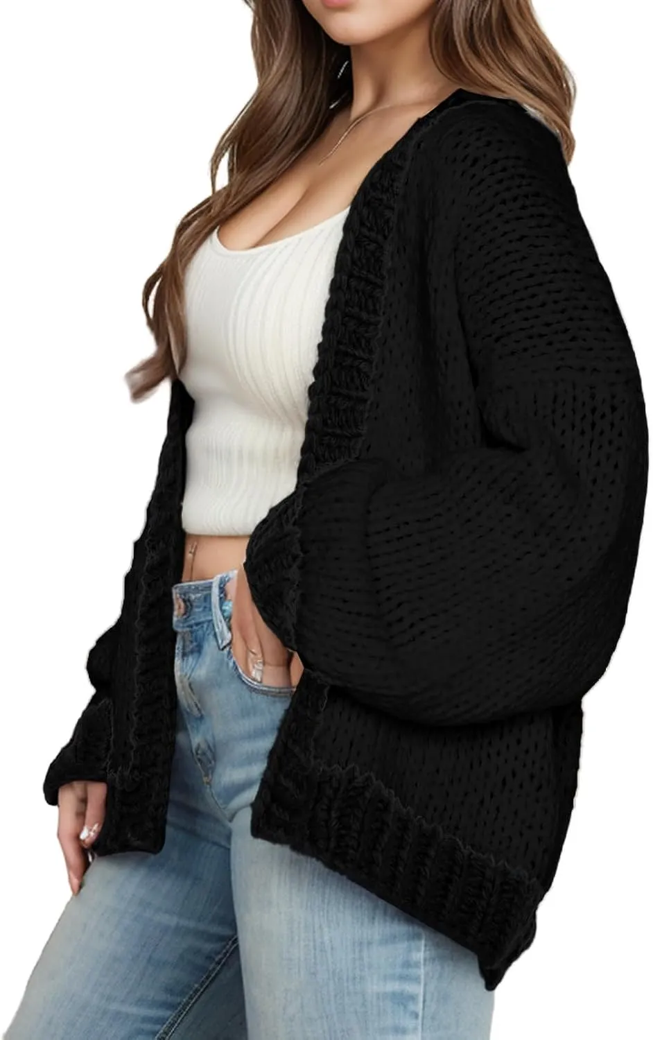 Women's Oversized Open Front Chunky Cardigans Sweaters Long Sleeve Knitted Jackets Tops