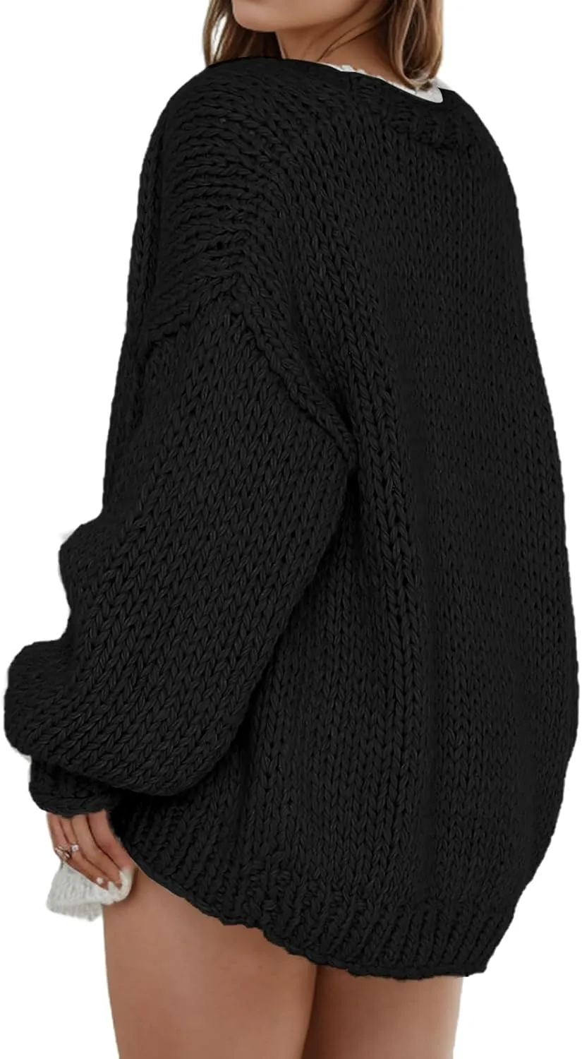 Women's Oversized Open Front Chunky Cardigans Sweaters Long Sleeve Knitted Jackets Tops