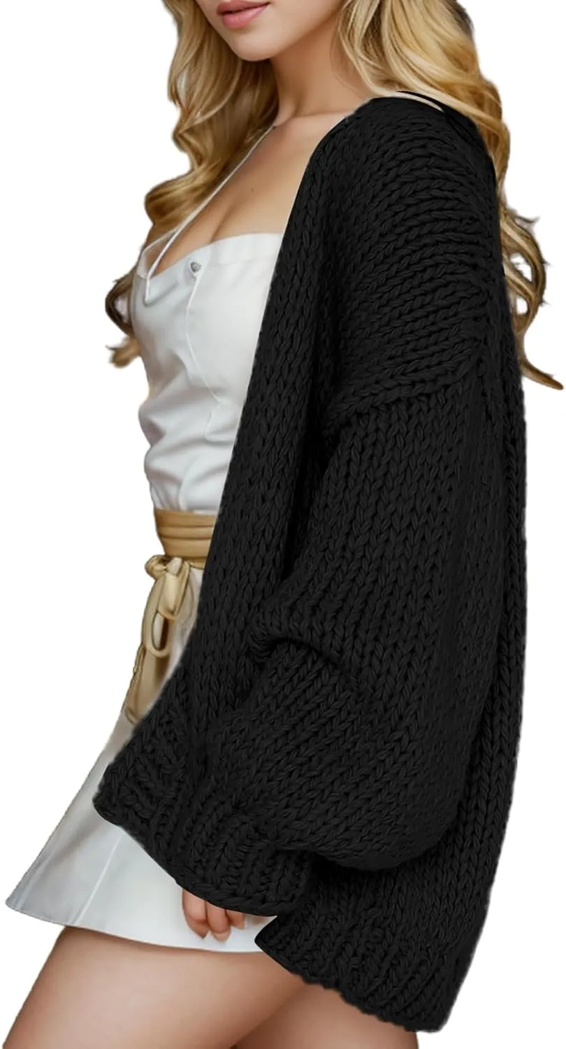 Women's Oversized Open Front Chunky Cardigans Sweaters Long Sleeve Knitted Jackets Tops