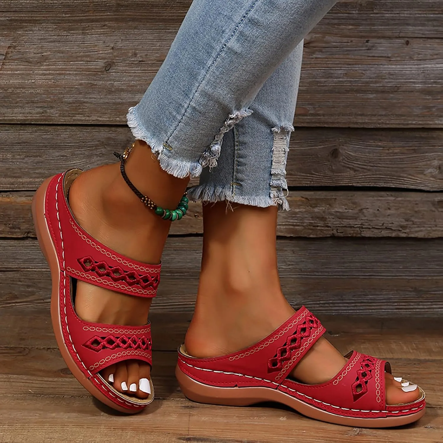 Womens Platform Espadrille Wedge Sandals Bohemian Slip On Slides Open Toe Summer Beach Casual Shoes Comfortable Ankle Strap Dressy Footwear Orthopedic Shoes for Women