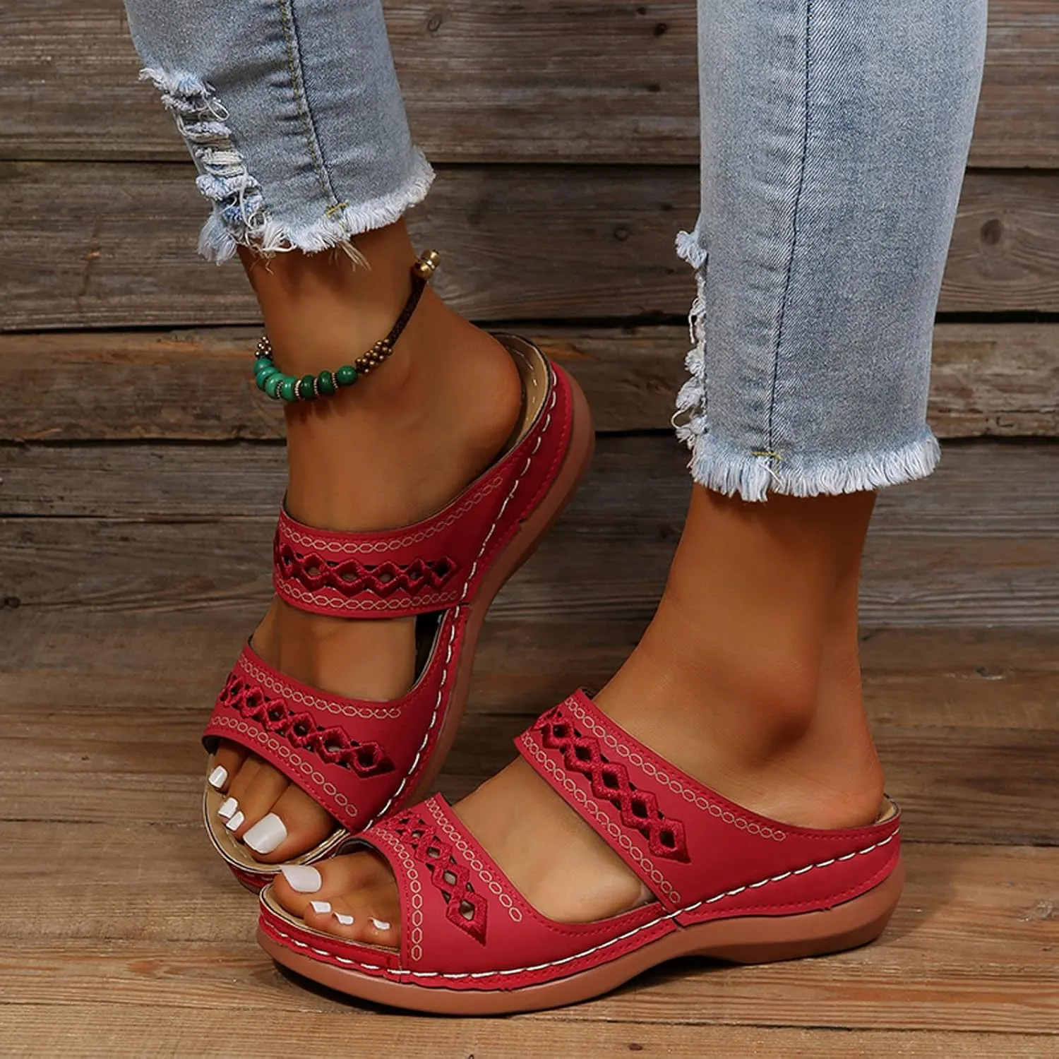 Womens Platform Espadrille Wedge Sandals Bohemian Slip On Slides Open Toe Summer Beach Casual Shoes Comfortable Ankle Strap Dressy Footwear Orthopedic Shoes for Women