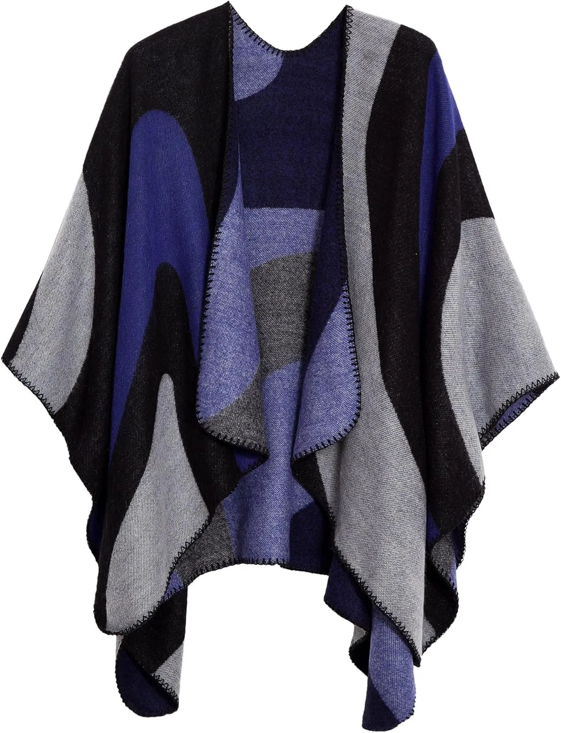 Womens Retro Warm Shawls Poncho Cape Floral Printed Open Front Cardigans Sweater