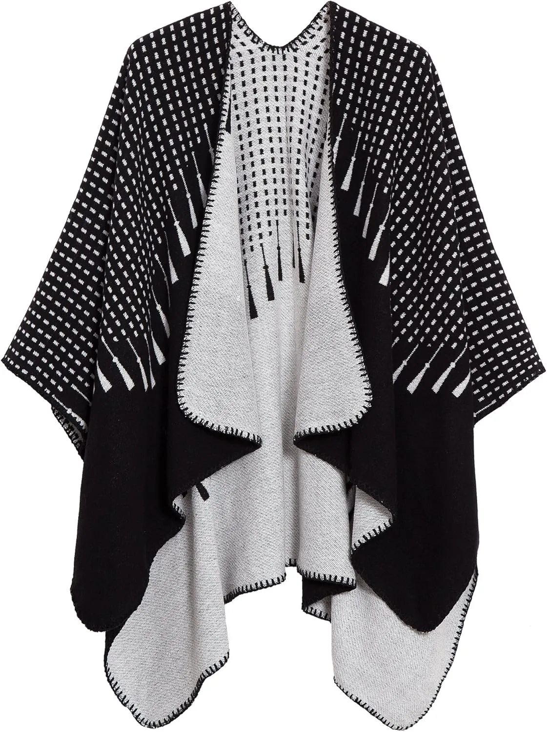 Womens Retro Warm Shawls Poncho Cape Floral Printed Open Front Cardigans Sweater
