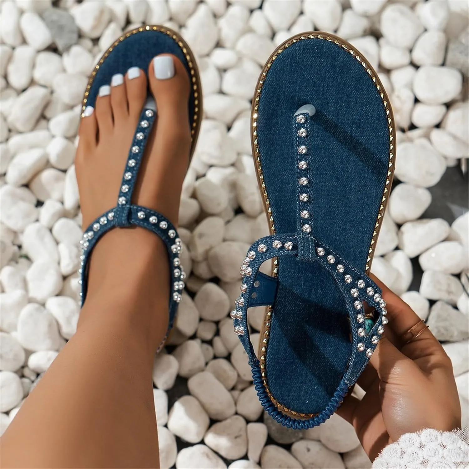 Womens Sandals Arch Support Slingback Sandals Beach Shoes Ankle Strap Thong Elastic Flat Sandals Walking Sandals Women