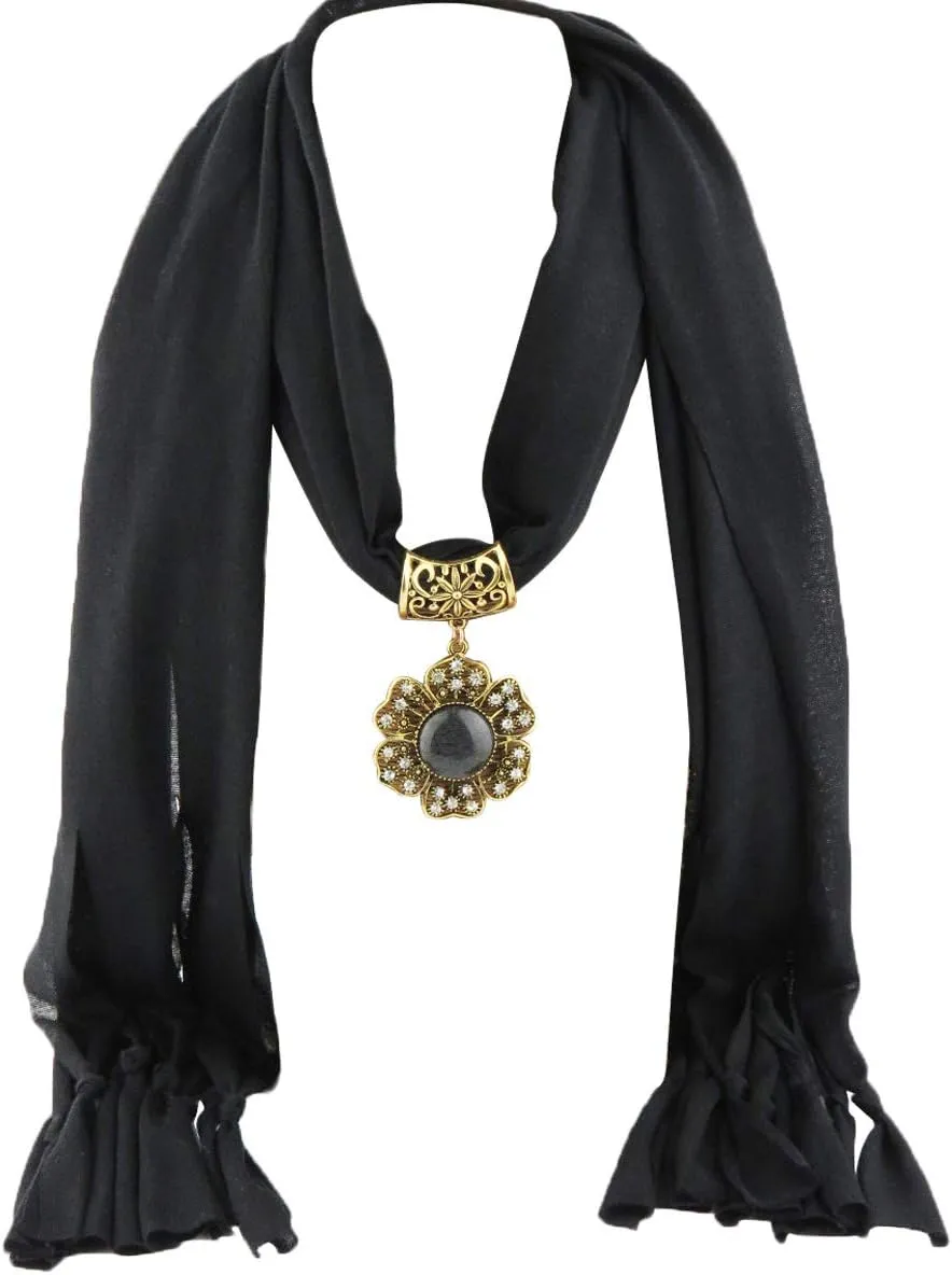 Women's Scarf Necklace Bohemian Alloy Petal Pendant Jewelry Gift Ladies Polyester Scarf(sc003)