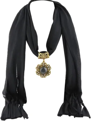 Women's Scarf Necklace Bohemian Alloy Petal Pendant Jewelry Gift Ladies Polyester Scarf(sc003)