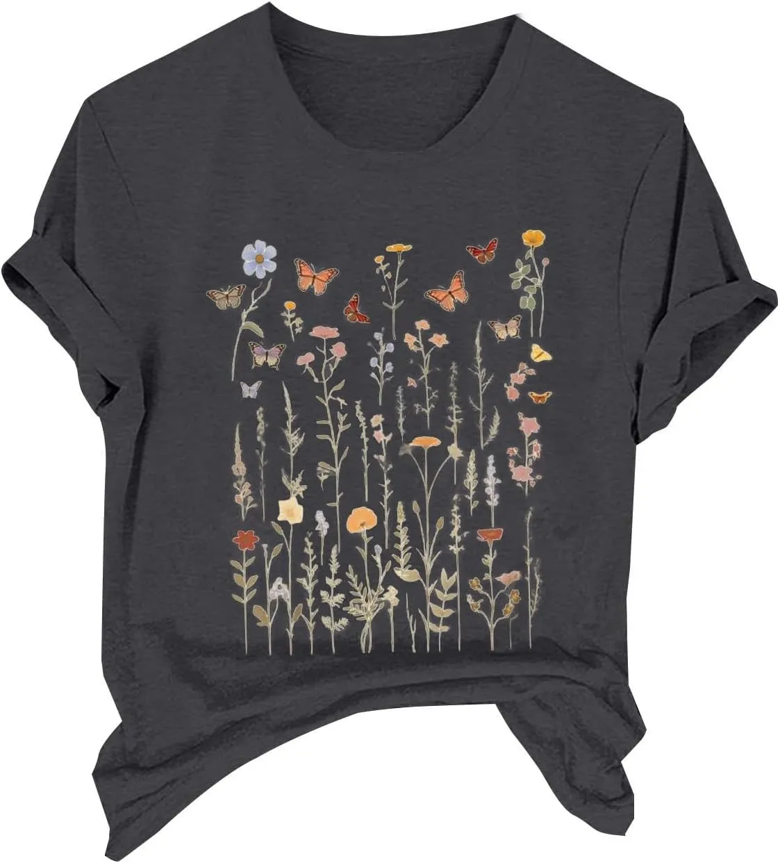 Womens Shirts Summer Cotton Short Sleeve Crew Neck Basic Tee Cute Vintage Print Casual Loose Fit Trendy Pullover Tops