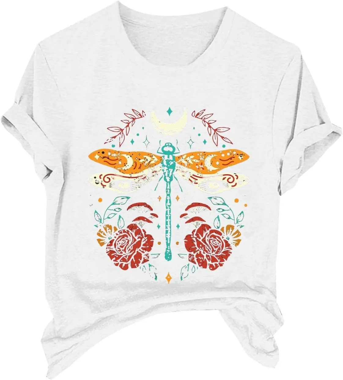 Womens Shirts Summer Cotton Short Sleeve Crew Neck Basic Tee Cute Vintage Print Casual Loose Fit Trendy Pullover Tops
