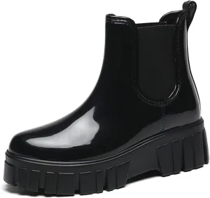 Women's Short Rain Boots Outdoor Non-Slip Work Boots Garden Boots Comfortable Lightweight Waterproof Rain Boots (Black,8)