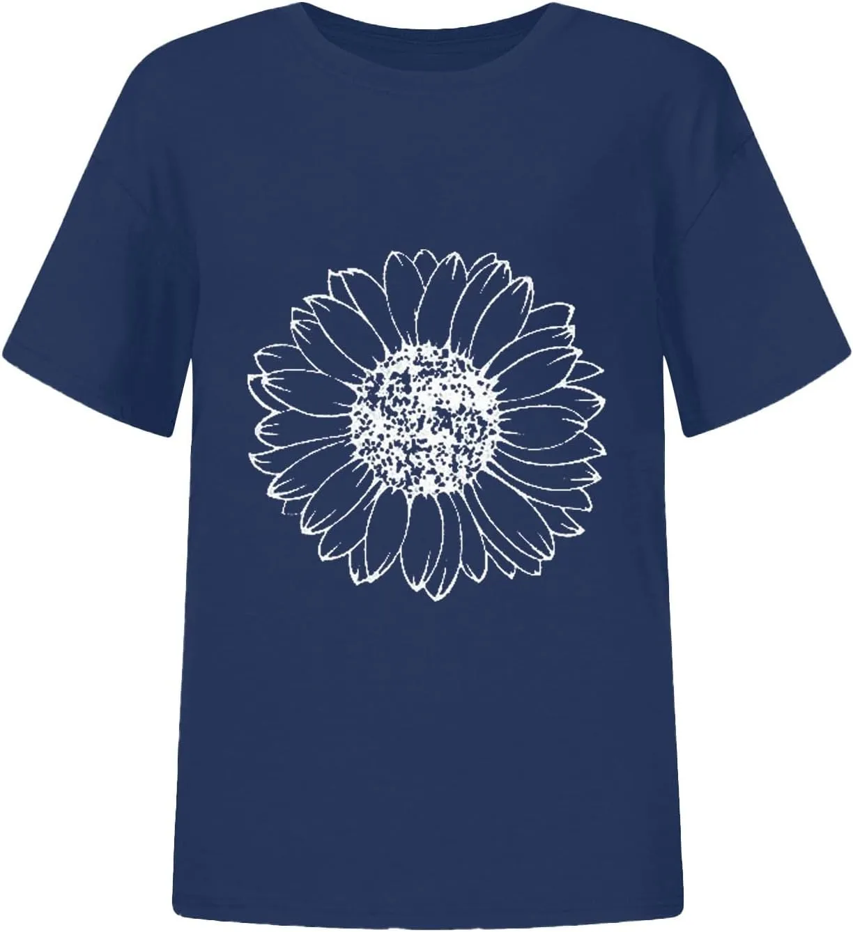 Womens Short Sleeve Tops Casual Printed Sunflower Shirts Floral Loose Tees T Shirt Boho Round Neck Blouse Pullover