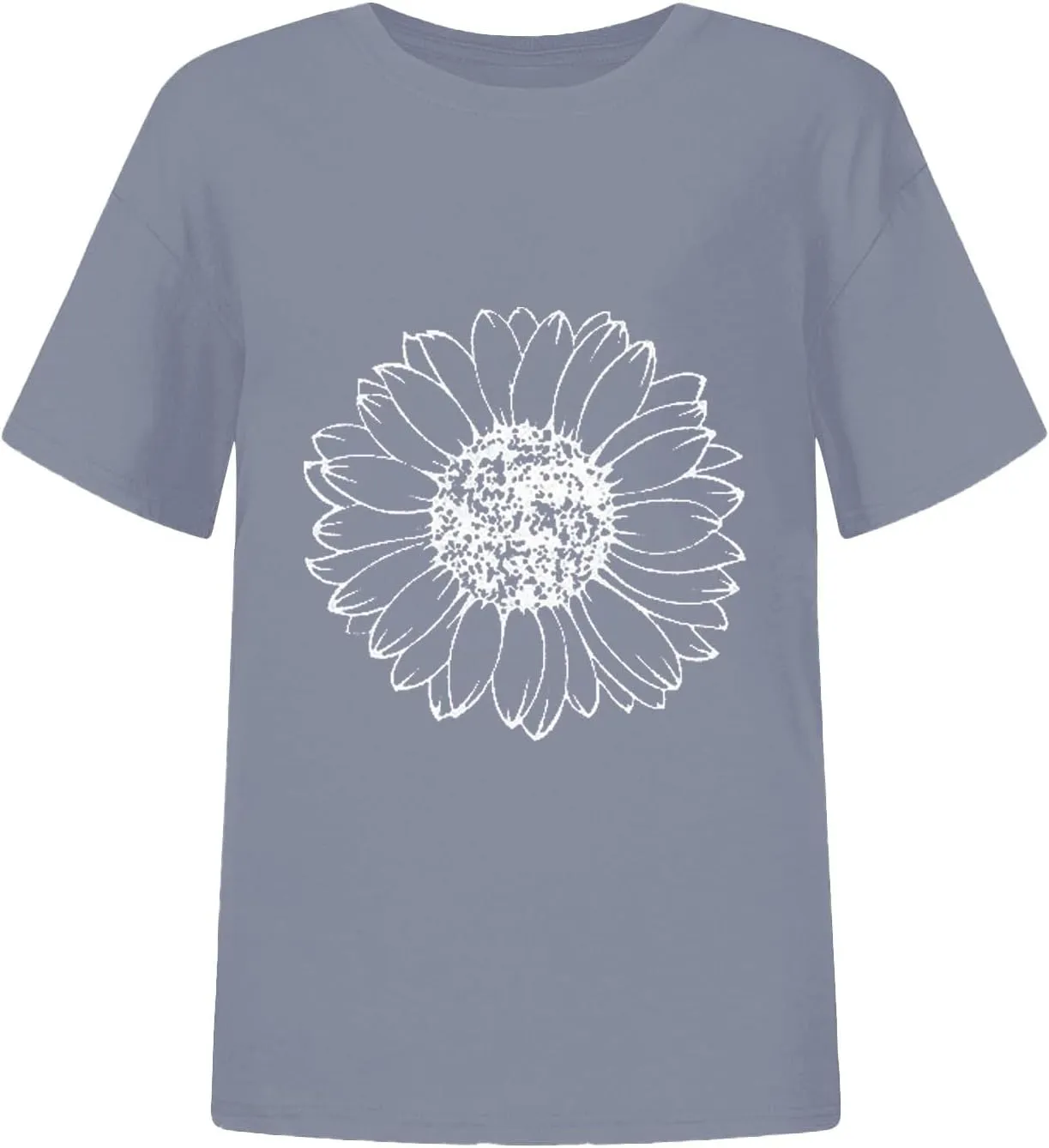 Womens Short Sleeve Tops Casual Printed Sunflower Shirts Floral Loose Tees T Shirt Boho Round Neck Blouse Pullover