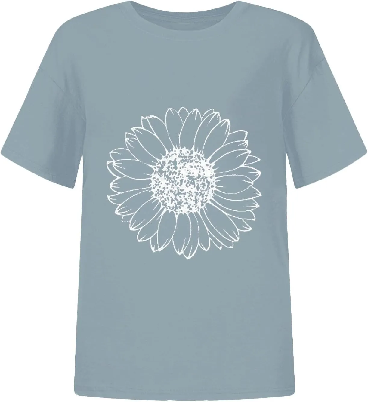 Womens Short Sleeve Tops Casual Printed Sunflower Shirts Floral Loose Tees T Shirt Boho Round Neck Blouse Pullover