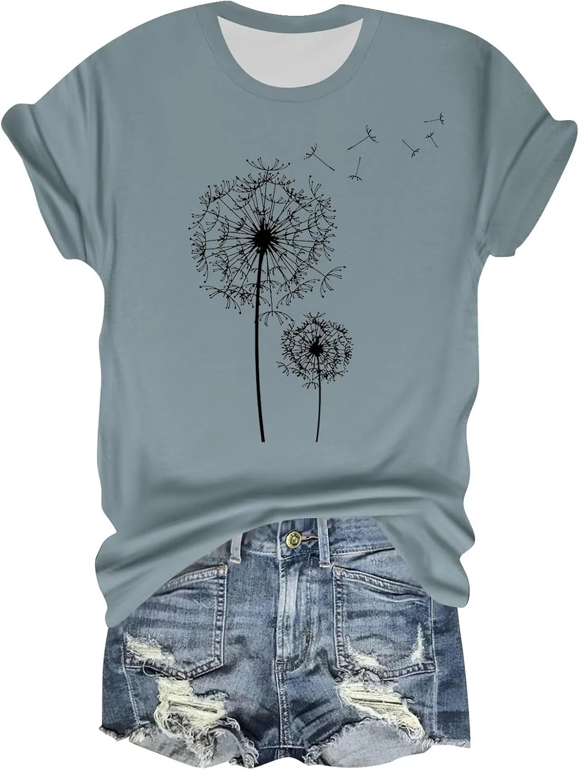 Womens Short Sleeve Tops Casual Printed Sunflower Shirts Floral Loose Tees T Shirt Boho Round Neck Blouse Pullover