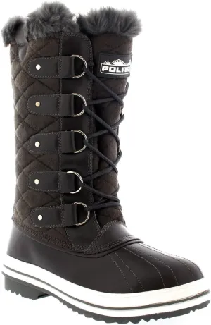 Womens Snow Boot Quilted Tall Winter Snow Waterproof Fur Lined Warm Rain Boot - 10 - Grey Suede