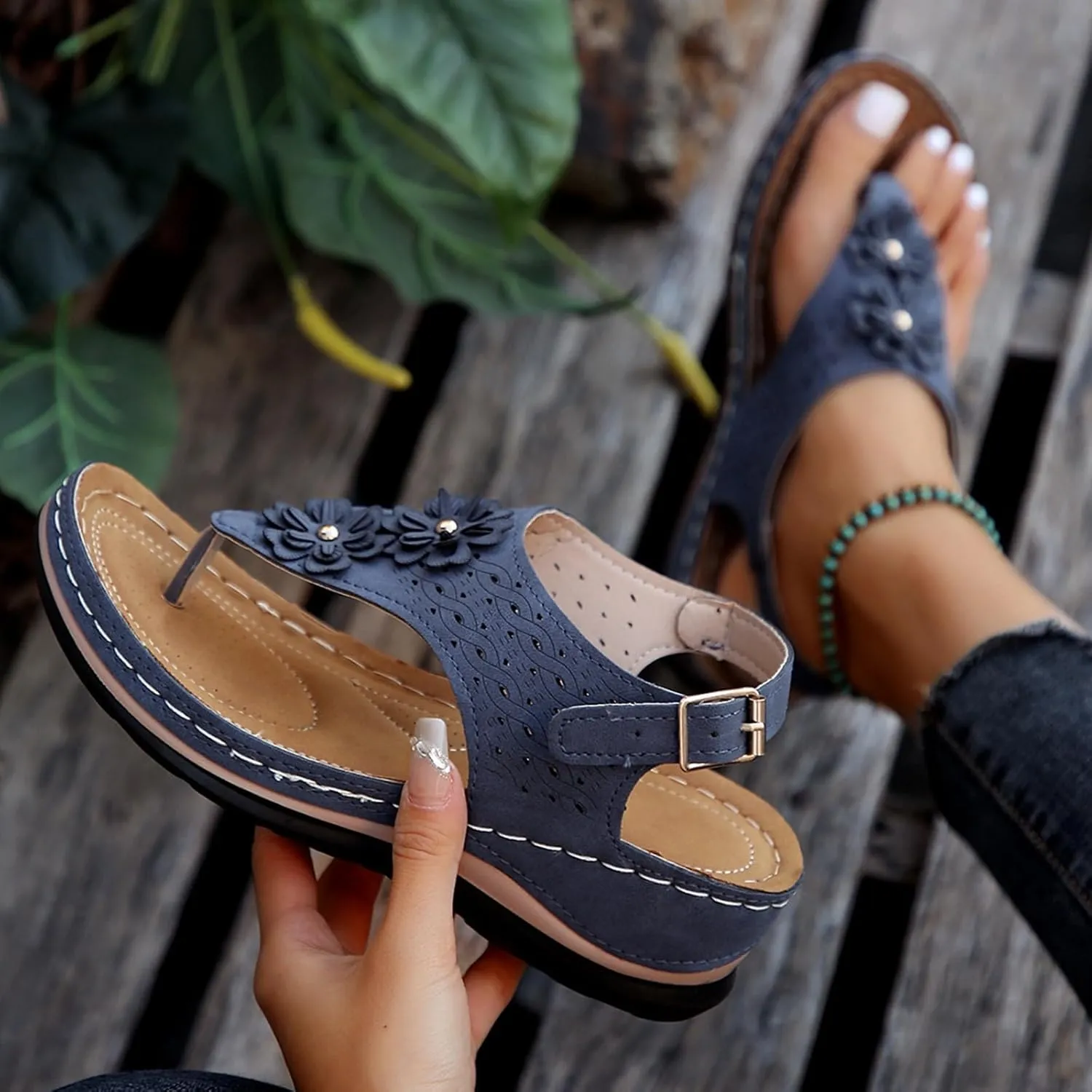 Women's Spring Summer And Autumn Wedge Sandals With Flower Clips Wedge Heels Beach Fisherman Sandals for Women Heel