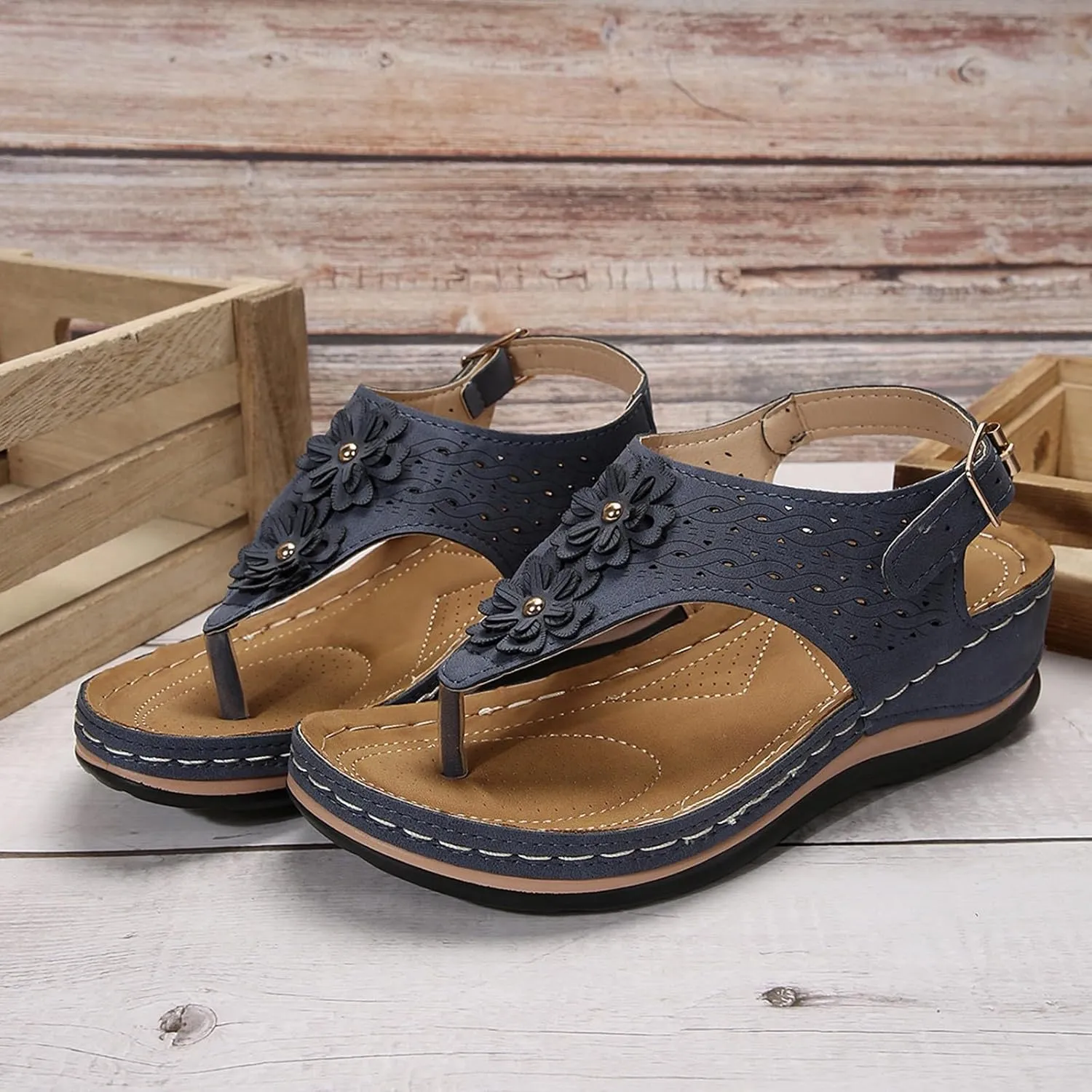 Women's Spring Summer And Autumn Wedge Sandals With Flower Clips Wedge Heels Beach Fisherman Sandals for Women Heel