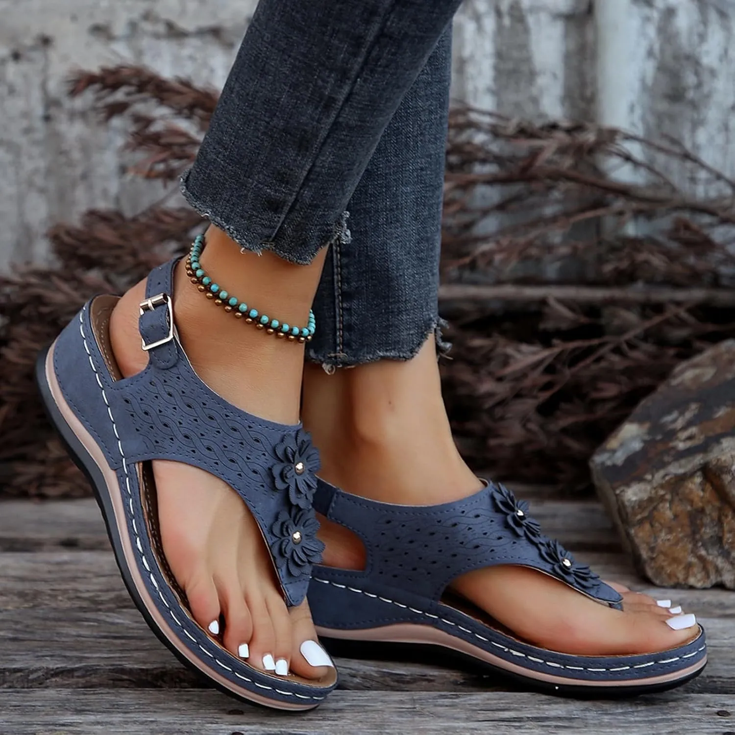 Women's Spring Summer And Autumn Wedge Sandals With Flower Clips Wedge Heels Beach Fisherman Sandals for Women Heel