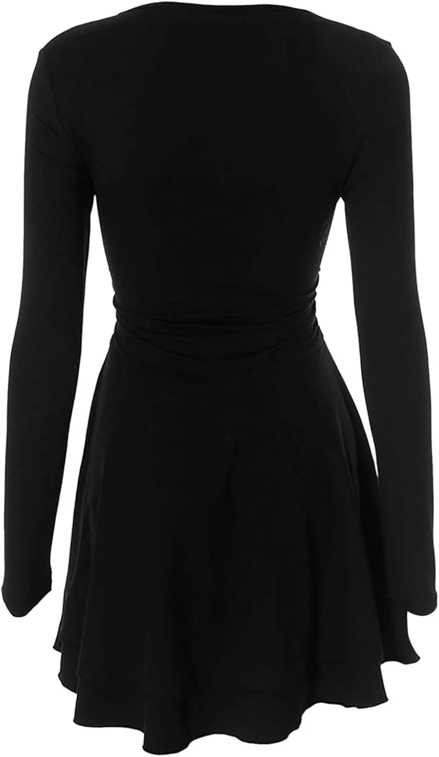 Women's Square Neck Ruffle Hem Mini Dress Ruched Waist Long Sleeve Corset Short Party Dresses
