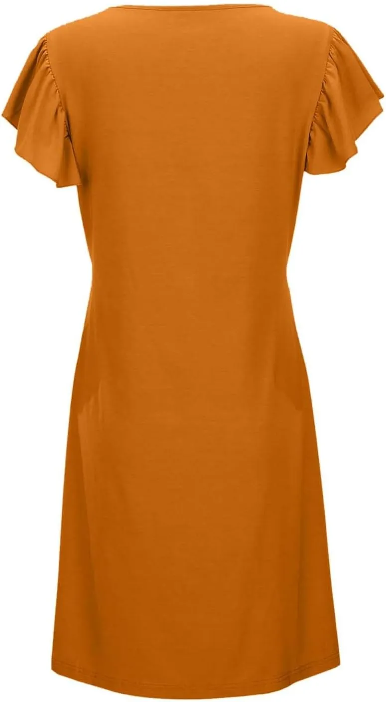 Women's Summer Dresses 2025 Beach Casual Deep V Neck Loose Sundress Ruffle Sleeve Mini Dress