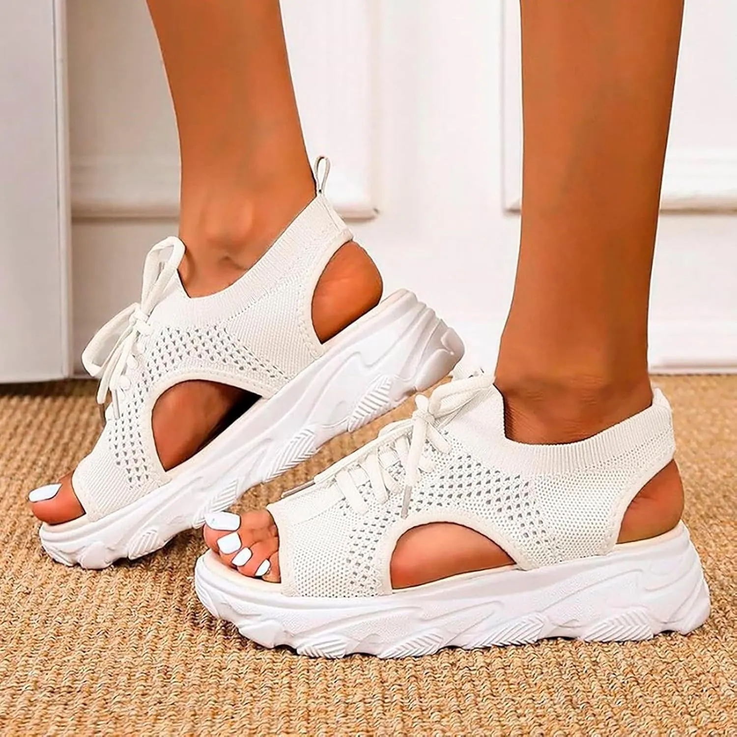 Womens Walking Sport Sandals Arch Support Open Toe Ankle Strap Lace Up Wedge Sandals for Women Outdoor Beach Platform Sandal with Comfortable Plantar Fasciitis