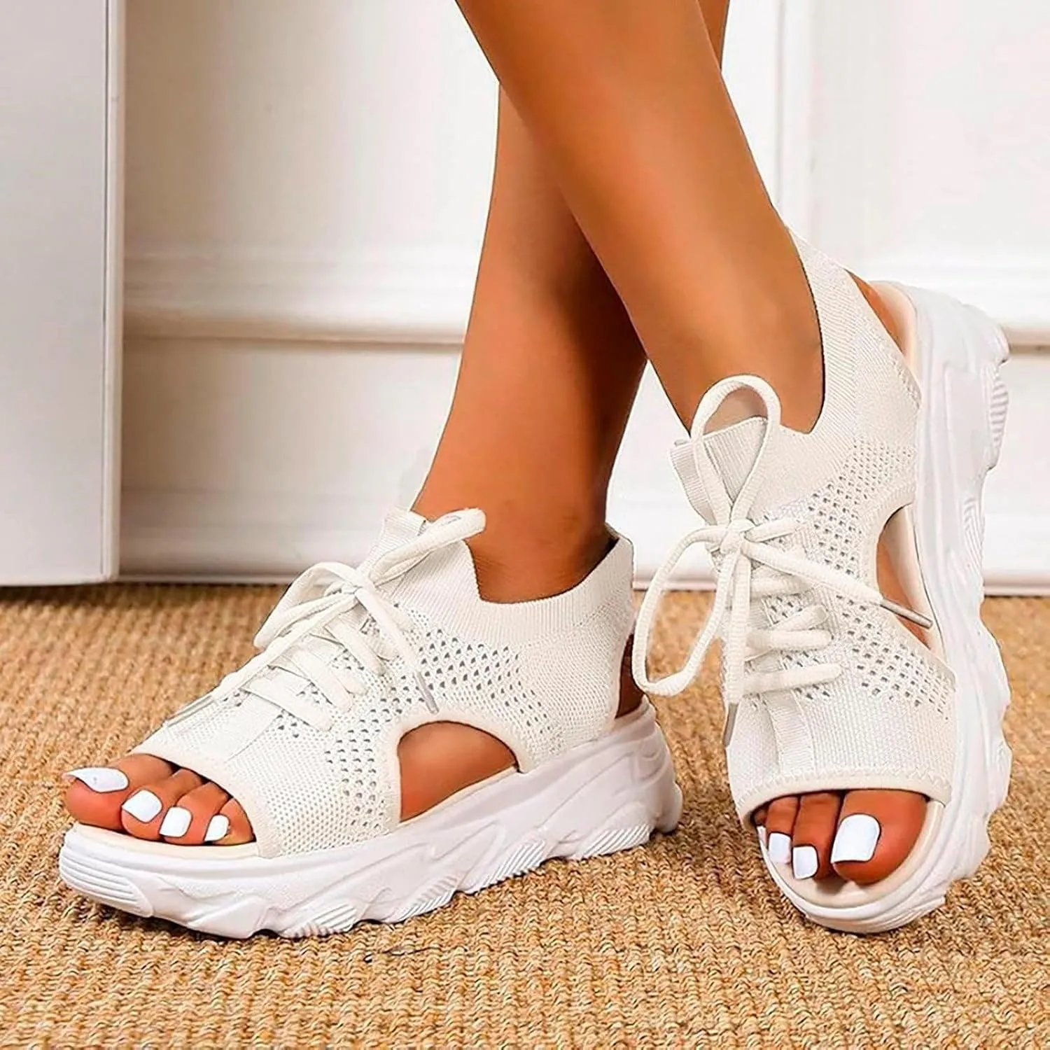 Womens Walking Sport Sandals Arch Support Open Toe Ankle Strap Lace Up Wedge Sandals for Women Outdoor Beach Platform Sandal with Comfortable Plantar Fasciitis