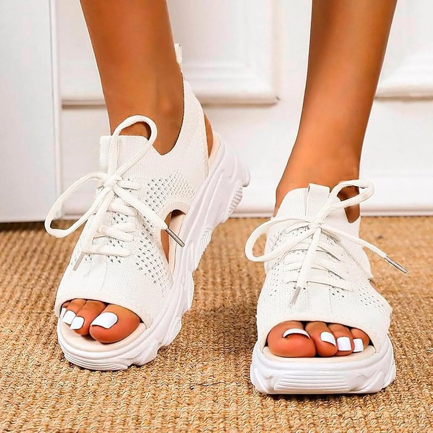 Womens Walking Sport Sandals Arch Support Open Toe Ankle Strap Lace Up Wedge Sandals for Women Outdoor Beach Platform Sandal with Comfortable Plantar Fasciitis