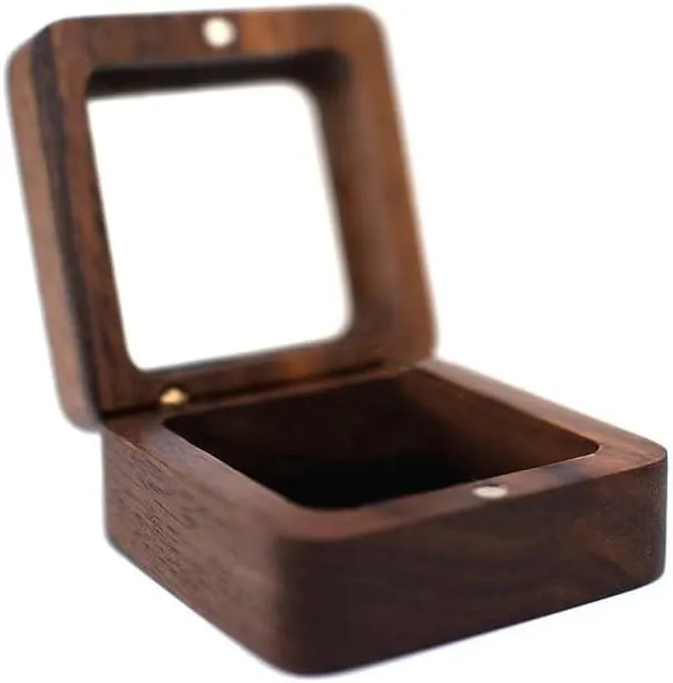 Wooden Ring Box,Mini Engagement Ring Holder Box with Single Slot,Proposal Ring Bearer Box,Jewelry Display Case,Square Ring Holder(Wood)