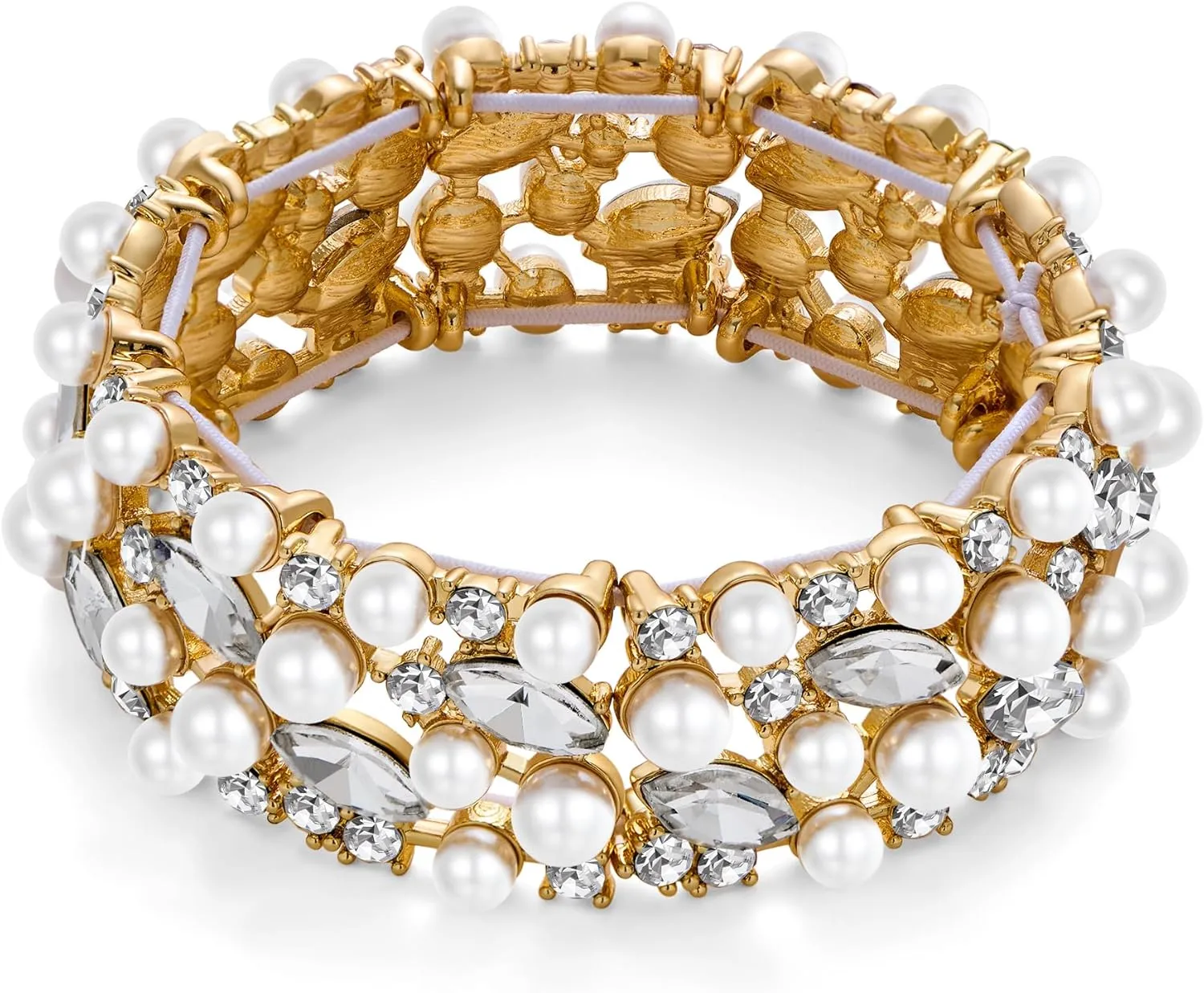 WOWORAMA Wedding Bridal Bracelet for Women Brides Bridesmaids Sparkly Austrian Crystal Teardrop Bracelet Bangle Rhinestone Elastic Stretch Bracelets for Wedding Party Prom