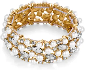 WOWORAMA Wedding Bridal Bracelet for Women Brides Bridesmaids Sparkly Austrian Crystal Teardrop Bracelet Bangle Rhinestone Elastic Stretch Bracelets for Wedding Party Prom