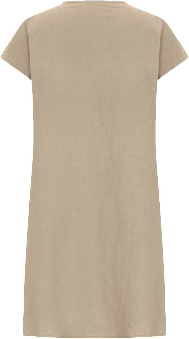 XOWRTE Women's Cotton Linen Midi Dress Plus Size Cap Sleeve Pleated Summer Dresses Vacation 2025 Crew Neck Wear