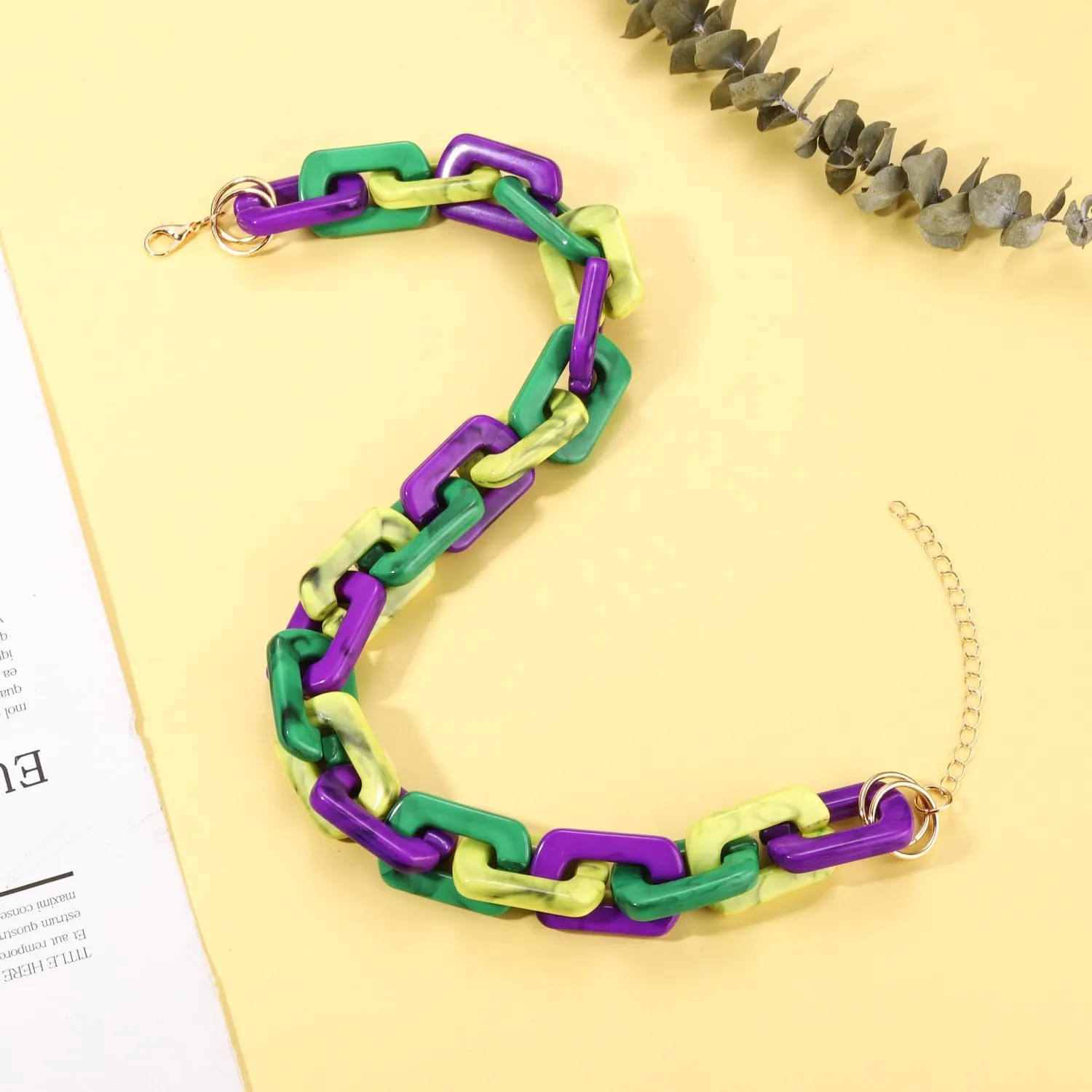 YAHPERN Chain Link Necklace For Woman Acrylic Resin Chain Necklace Statement Chunky Chain Collar Necklace