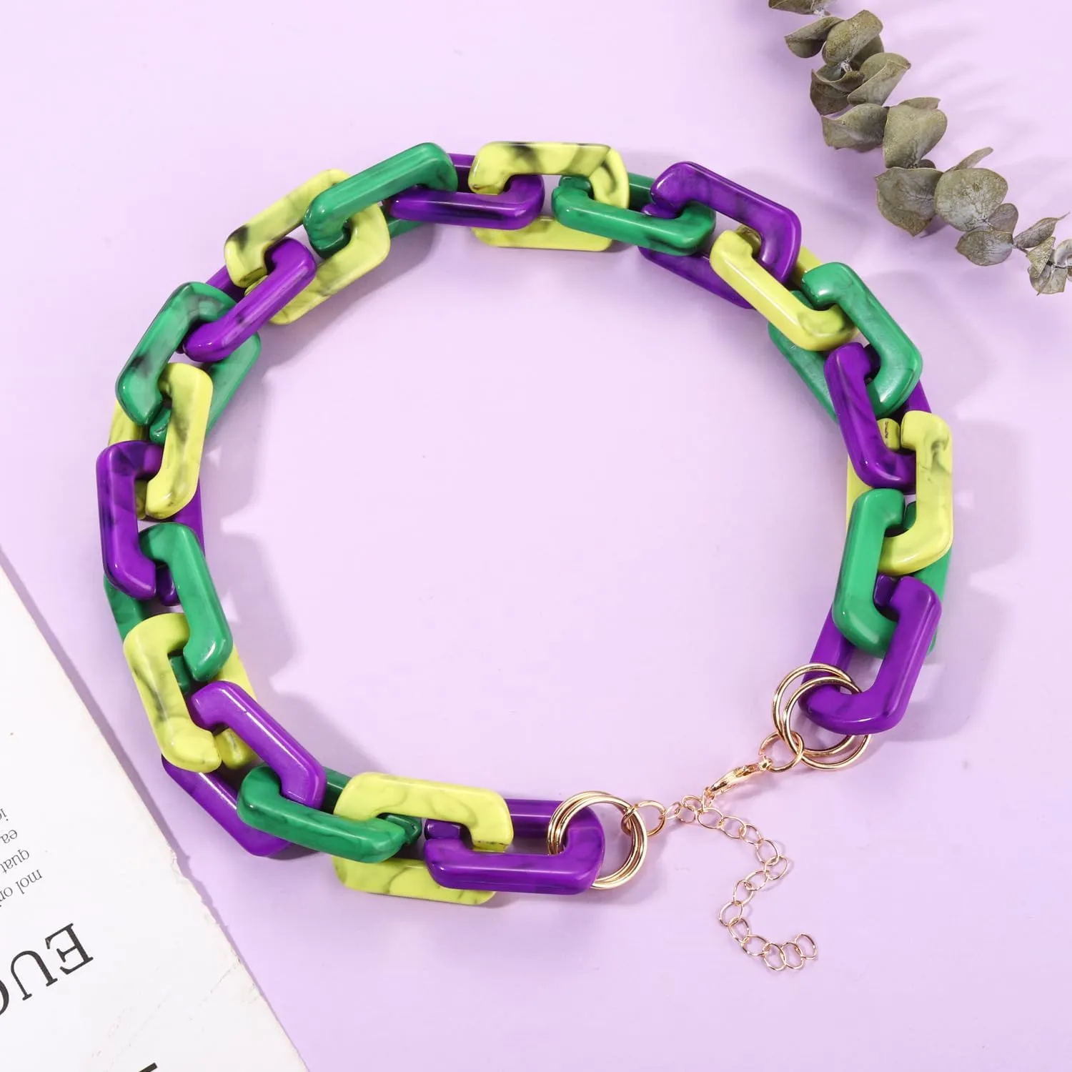 YAHPERN Chain Link Necklace For Woman Acrylic Resin Chain Necklace Statement Chunky Chain Collar Necklace