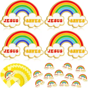 Yinkin 12 Sets Jesus Saves Rainbow Pins with Card Religious Christian Bible Enamel Lapel Pins Sunday School Church Appreciation Gifts for Clothes Backpacks Hats Accessories
