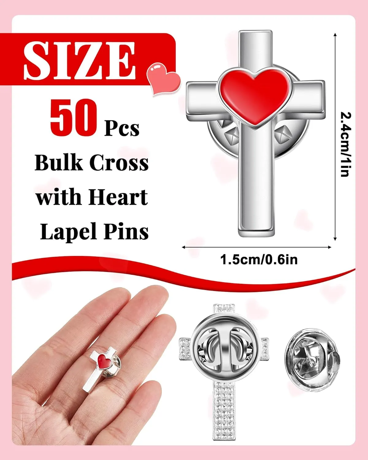 Yinkin Small Cross with Heart Lapel Pins Brooch Bulk Religious Christian Chaplain Funeral Church Prayer Condolence