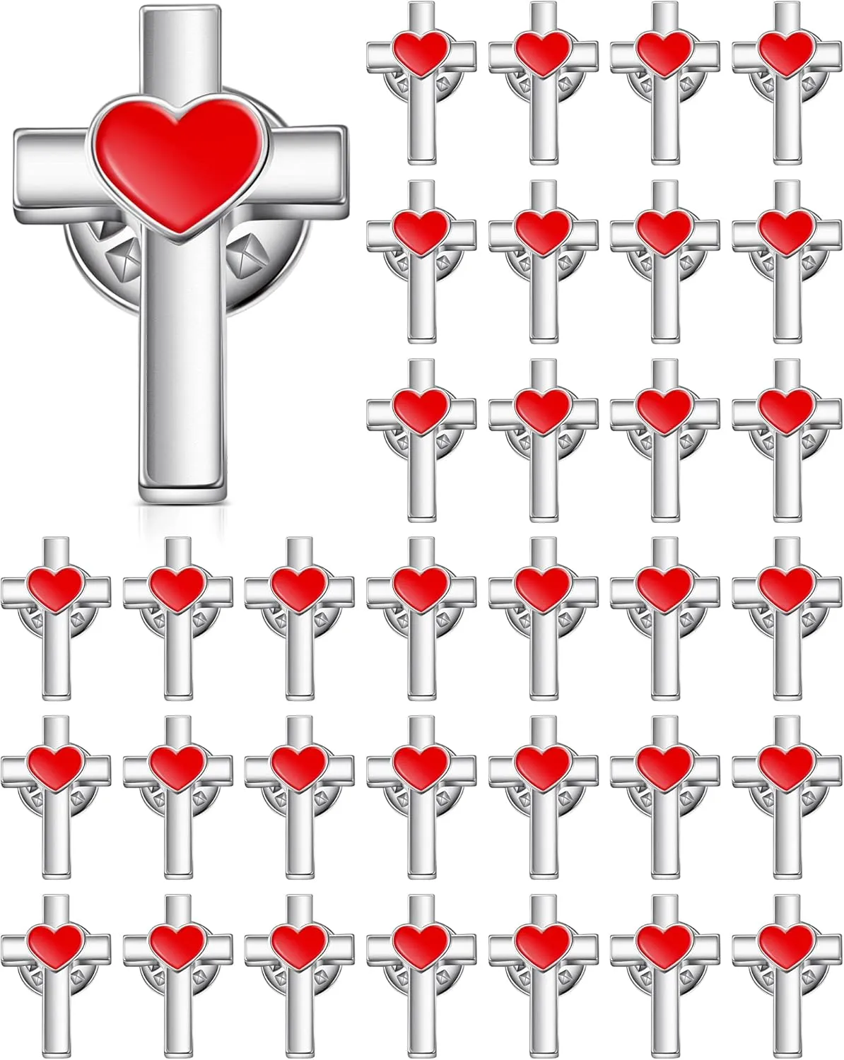 Yinkin Small Cross with Heart Lapel Pins Brooch Bulk Religious Christian Chaplain Funeral Church Prayer Condolence