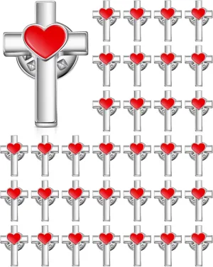 Yinkin Small Cross with Heart Lapel Pins Brooch Bulk Religious Christian Chaplain Funeral Church Prayer Condolence